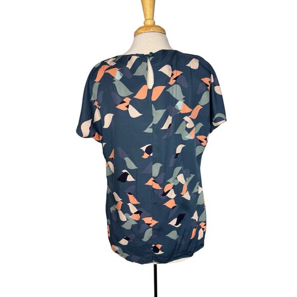 BODEN Lovebirds Viscose Silk Peter Pan Collar Blouse Size 12 US Blue Pink White - Picture 3 of 9